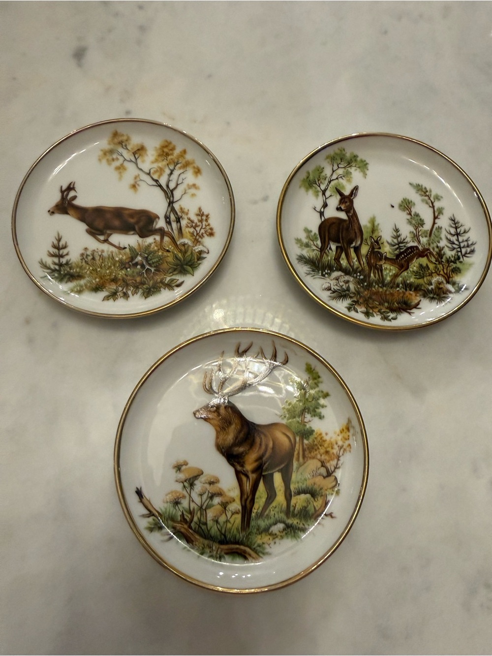 Vintage Kaiser W Germany 398 HOCH 4" Deer Wildlife Mini Plates Set of 3